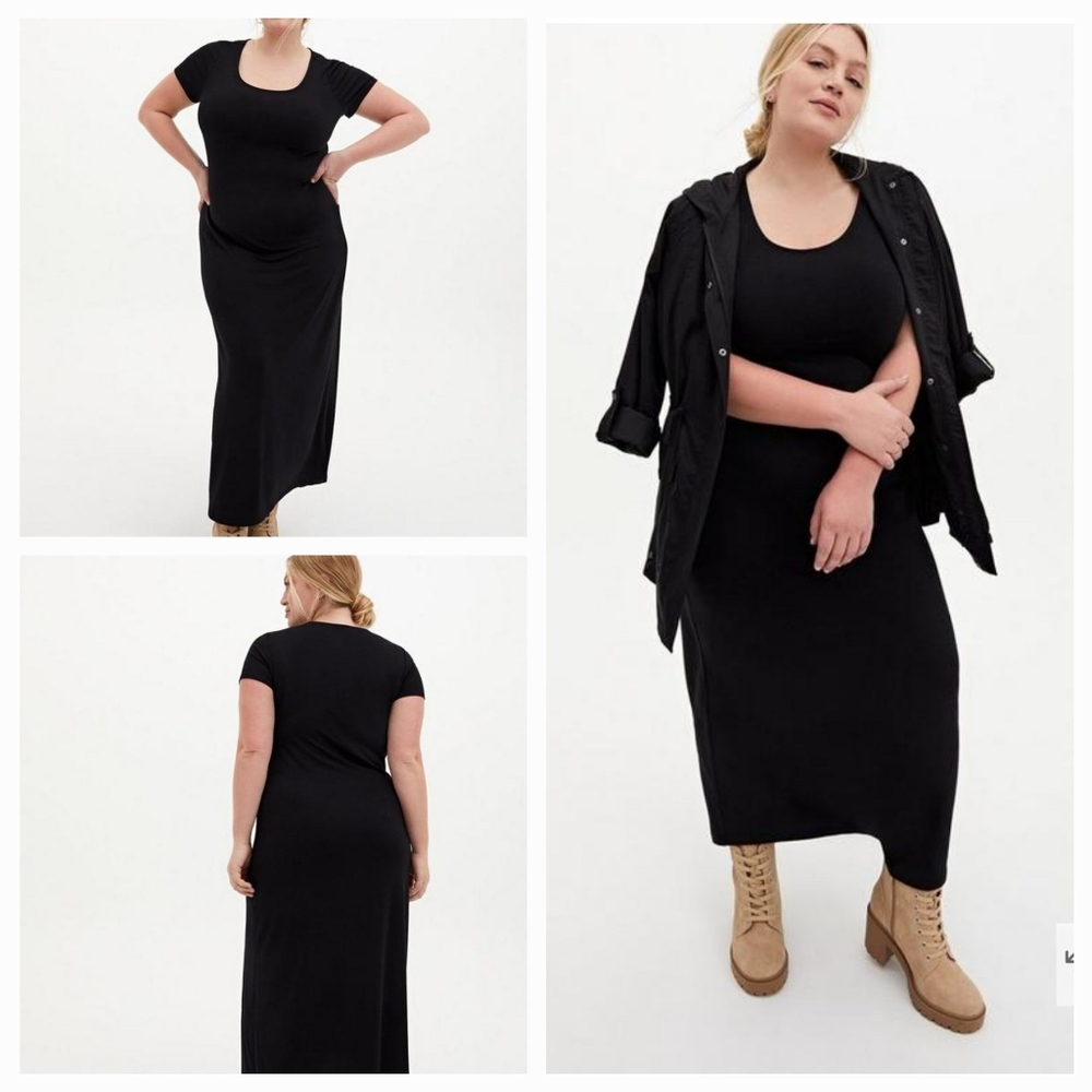 NWT Torrid Super Soft Jersey T-Shirt Short Sleeve Maxi Dress Size 1x Black